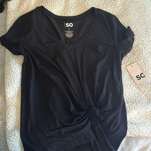 Black short sleeve tied bottom v neck t shirt from SO